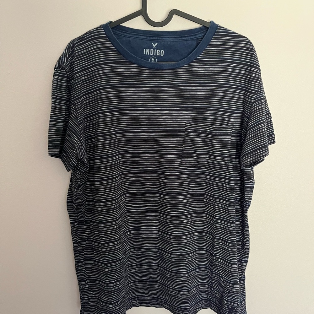 Indigo Men's Striped Blue T-Shirt